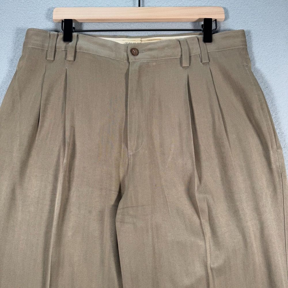 Tommy Bahama Relax Silk Pants Mens 36 Brown Pleated Lightweight Formal Cuffed - Picture 3 of 13
